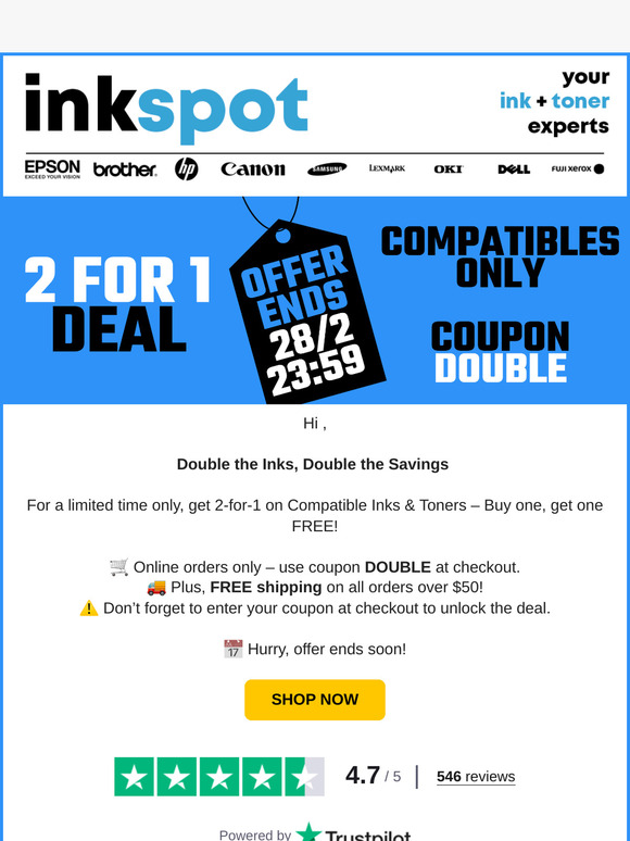 2-for-1 on Inks & Toners