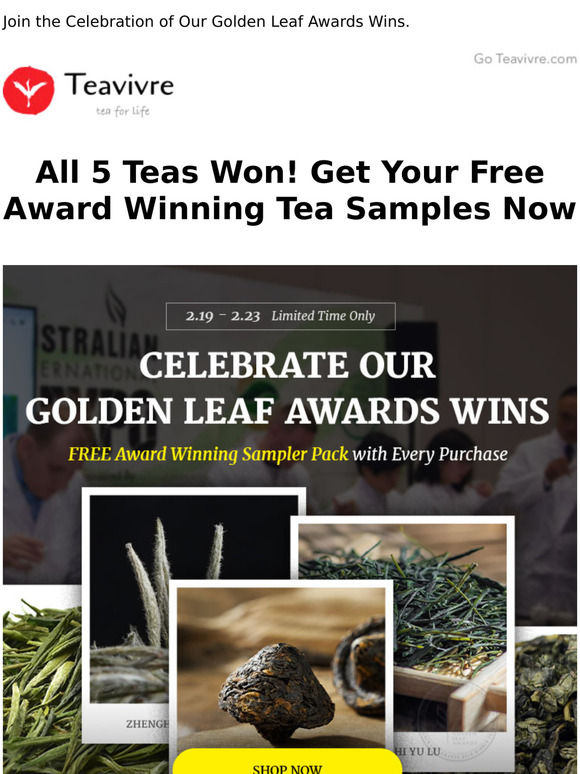 All 5 Teas Won! Get Your Free Award Winning Tea Samples Now