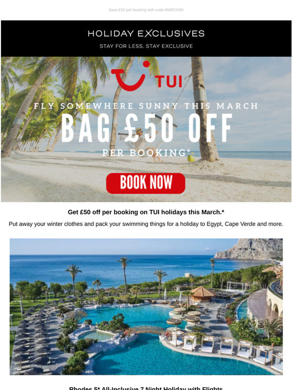 🌴 Fly somewhere sunny this March & bag £50 off per booking with TUI*
