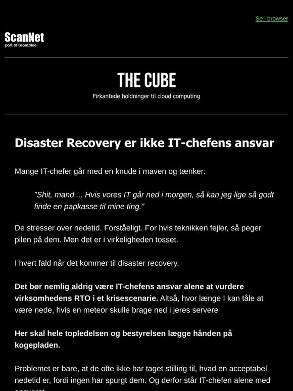 Disaster recovery er ikke IT-chefens ansvar