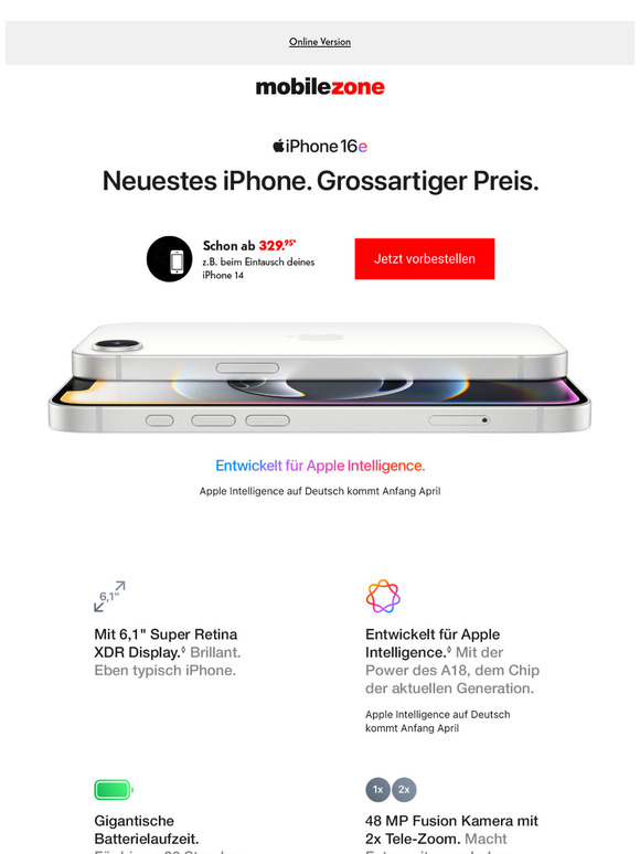 Das neue iPhone 16e vorbestellen