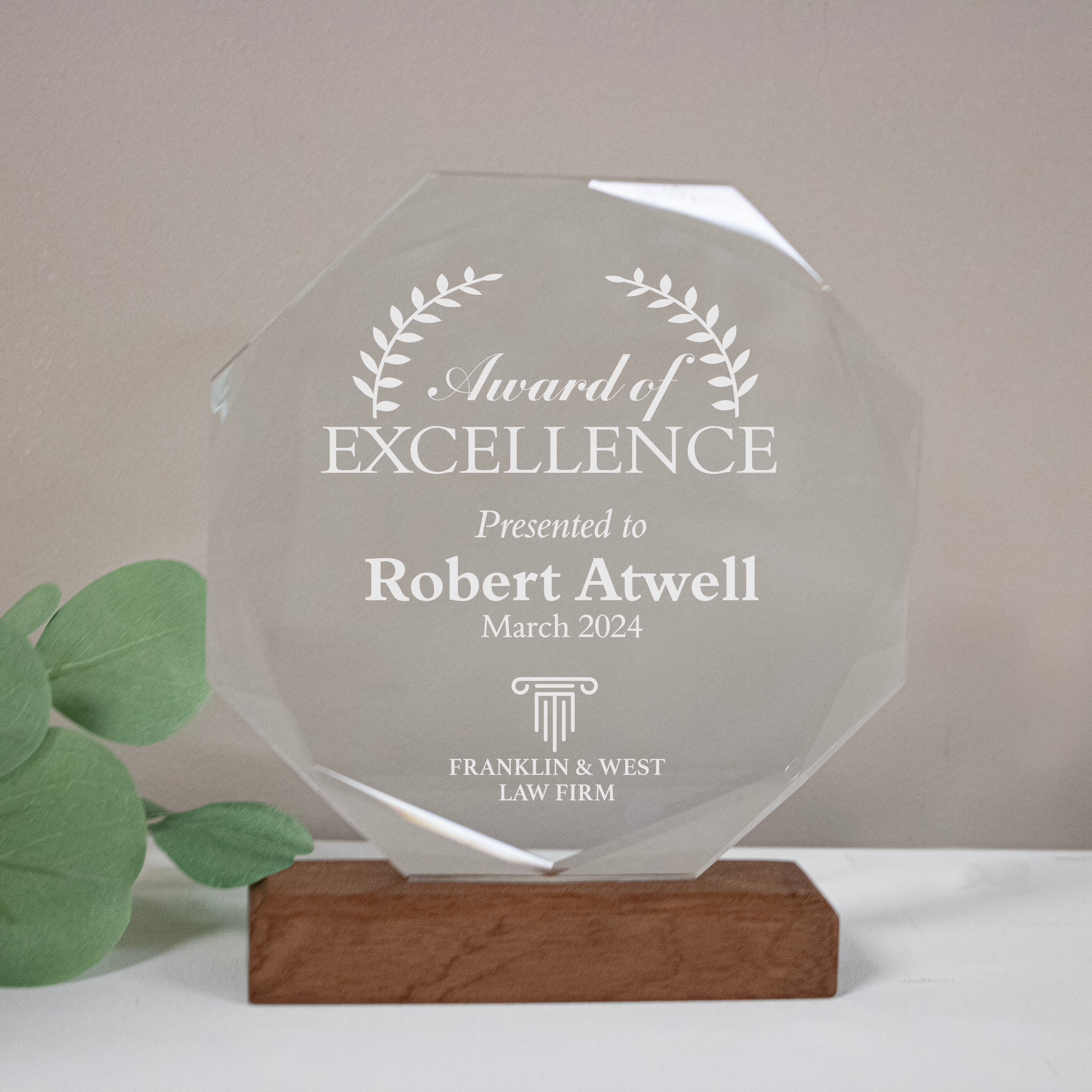 Personalized Award of Excellence Crystal Plaque