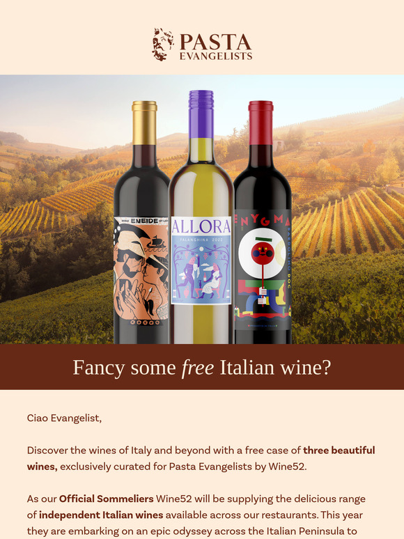 Discover the wines of Italia and beyond - on us! 🍷
