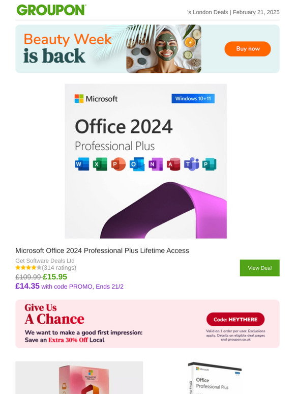 Groupon Microsoft Office 2024 Professional Plus Lifetime Access Milled