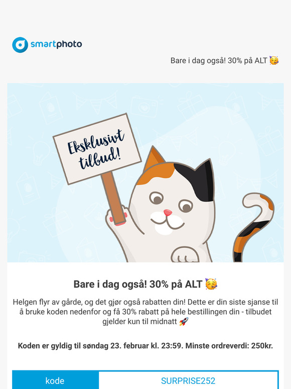 Bare i dag også! 30% på ALT 🥳
