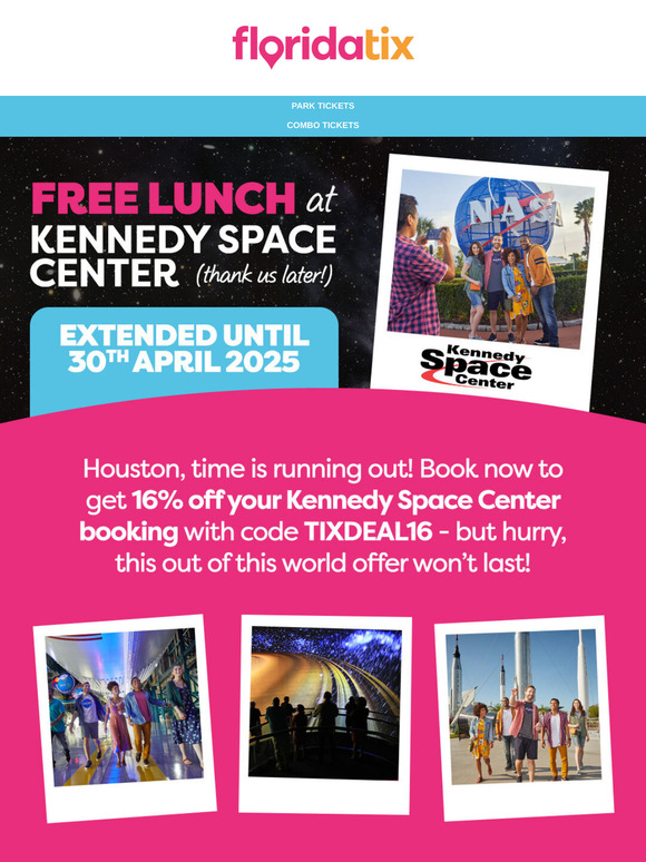 16% OFF & FREE LUNCH at Kennedy Space Center! 🚀🚨