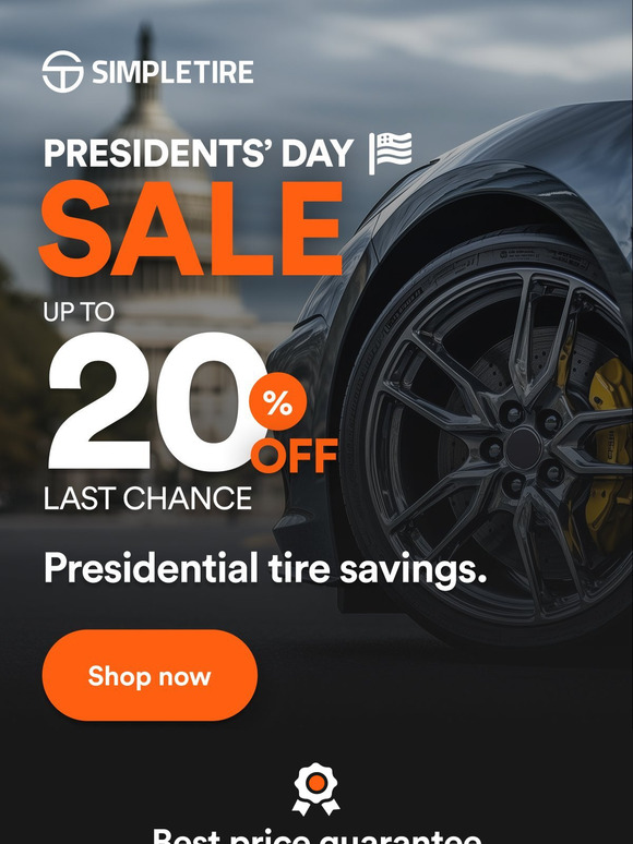 ENDS TONIGHT: Up to 20% Presidents' Day Savings on Tires Sitewide!