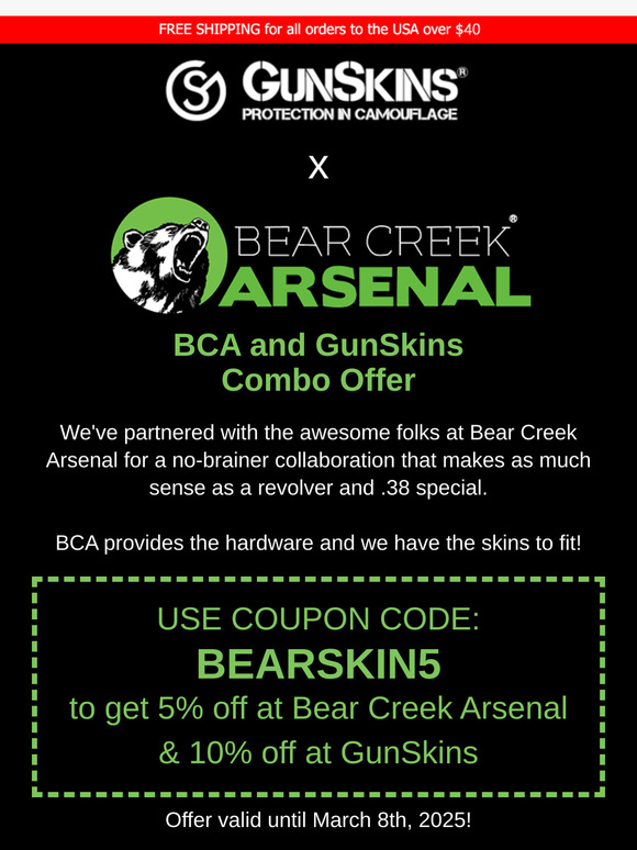 GunSkins x Bear Creek Arsenal - Exclusive Offer Only for Email Subscribers Like You!