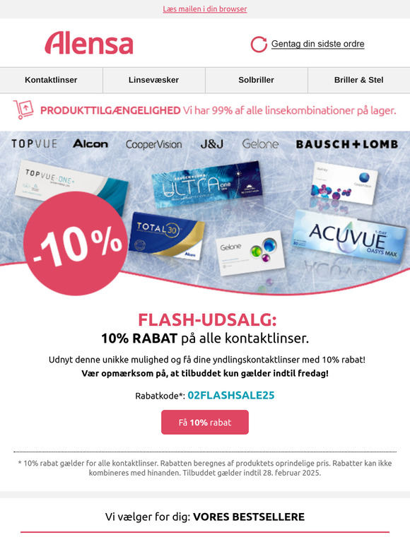 Flash-udsalg: 10% rabat på alle kontaktlinser.