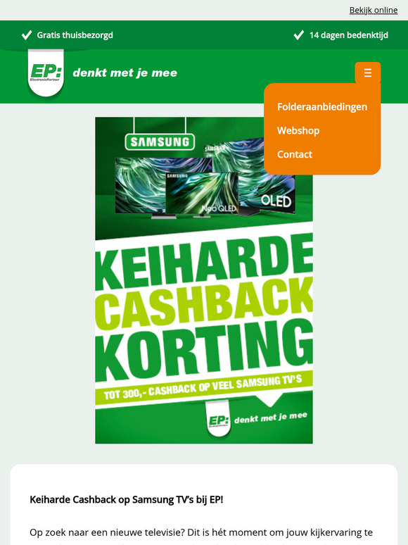 Keiharde Cashback op Samsung TV’s bij EP!