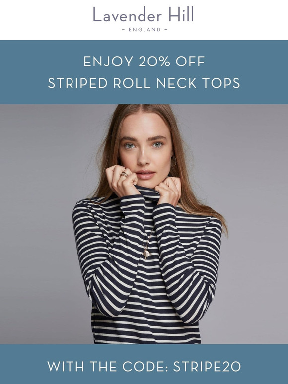 20% Off Striped Roll Neck Tops