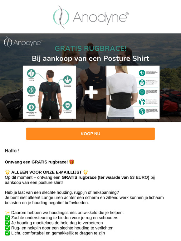 Ontvang een gratis rugbrace bij aankoop van een Posture Shirt