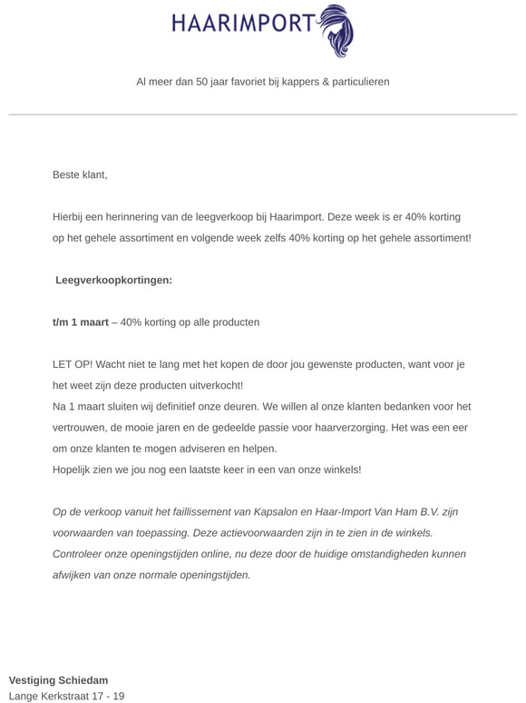 Faillissementsleegverkoop bij Haarimport – Vanaf 40% Korting!