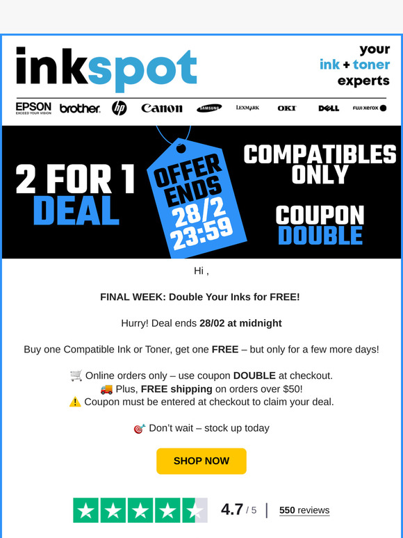 Final week: 2 for 1 deal.