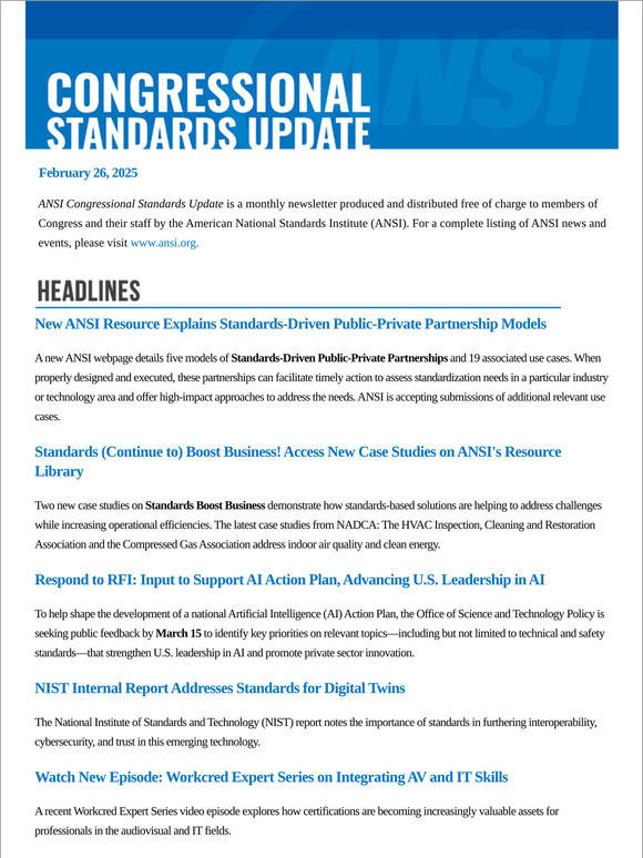 ANSI Congressional Standards Update February 26, 2025