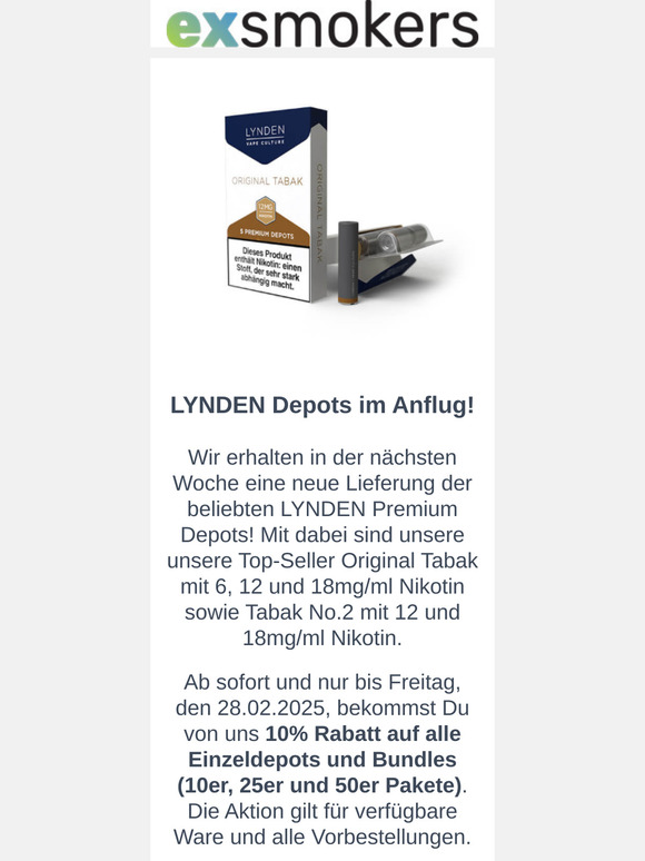 Zusätzliche 10% Rabatt auf LYNDEN Depots Vorratspacks!