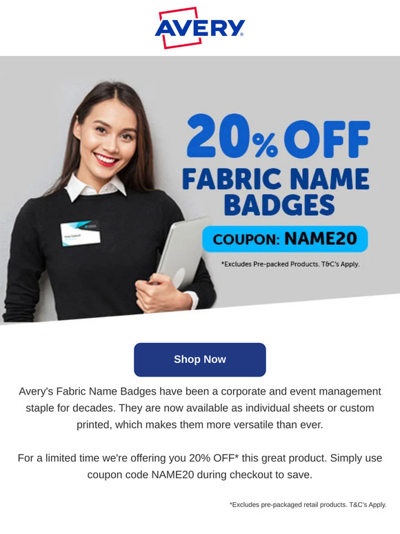 20% Off Fabric Name Badges Sale