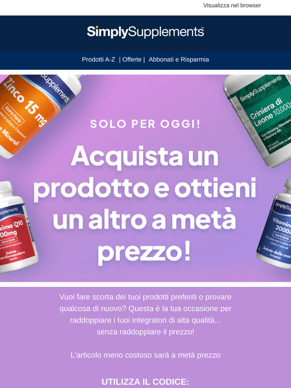 Acquista un prodotto e ottieni un altro a metà prezzo!