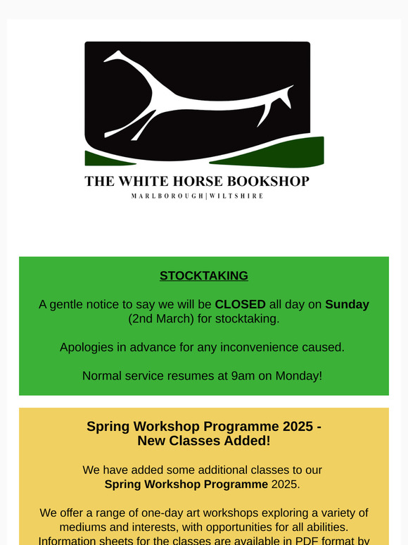 Closed for Stocktaking and Bookshop Updates
