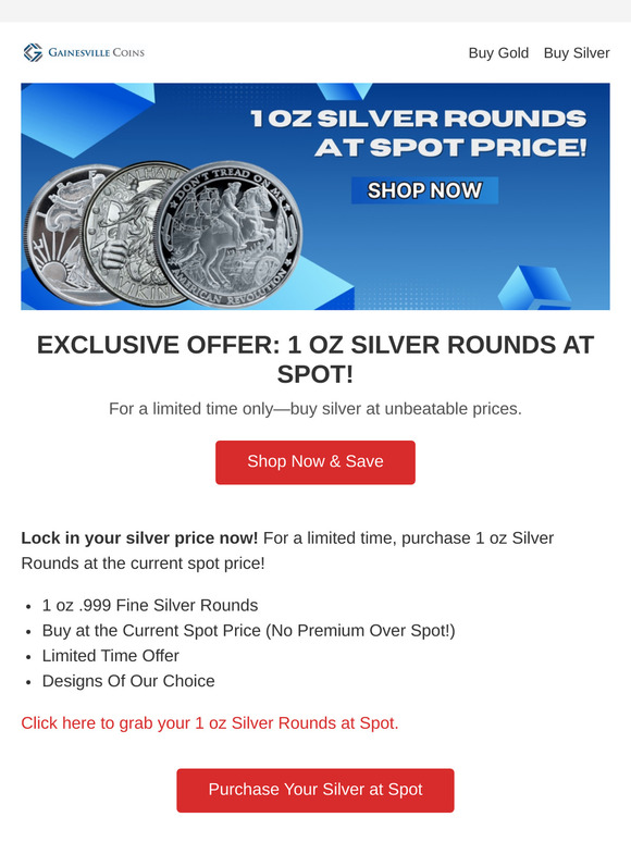 Silver At Spot Price. Limited Time Offer