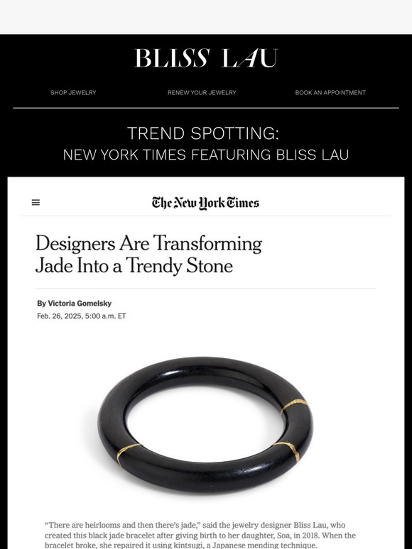 Don't Miss Our Jade Featured in NY Times