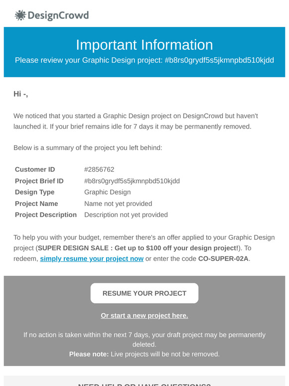 ✉ Information about your Graphic Design project: #2856762