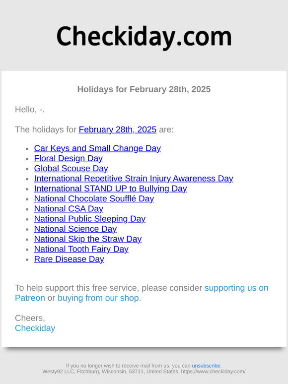 February 21 Checkiday Checkiday: Holidays for February 28th, 2025! 📅🎉 | Milled