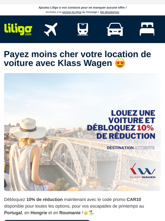 10% de remise sur votre prochaine location de voiture au Portugal, en Hongrie et en Roumanie 🚗