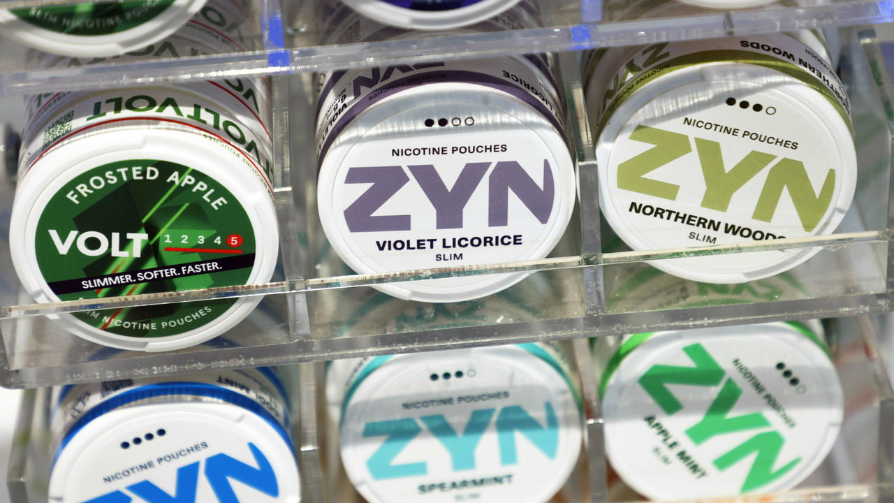 Zyn products on display in a shop. 