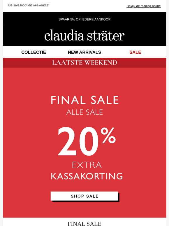 Laatste weekend: 20% extra kassakorting op alle sale