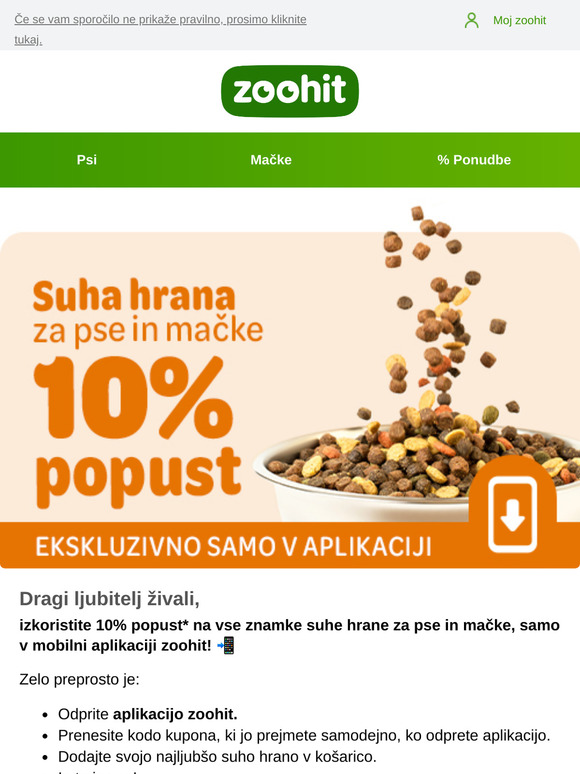 10% popust na suho hrano v aplikaciji zoohit!📱