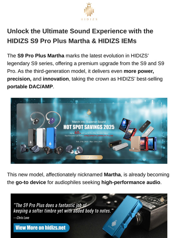 Up to 60% OFF on Must-Have HIDIZS Audio Hot Spot Savings!