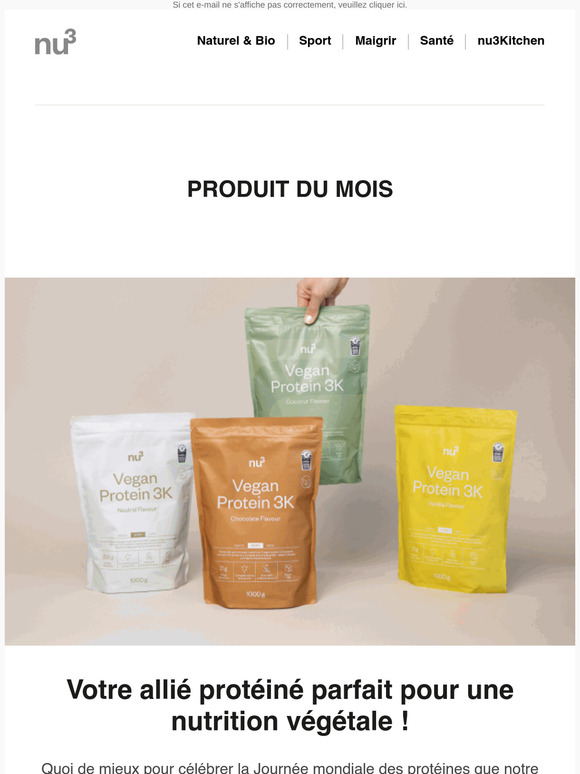 JOURNÉE MONDIALE DES PROTÉINES – découvrez nu3 Vegan Protein 3K !