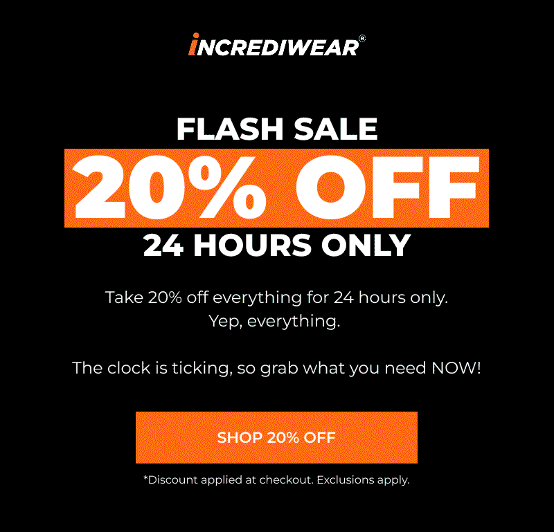  FLASH SALE 20% OFF 24 HOURS ONLY Take 20% off everything for 24 hours only. Yep, everything.  The clock is ticking, so grab what you need NOW! *Discount applied at checkout. 