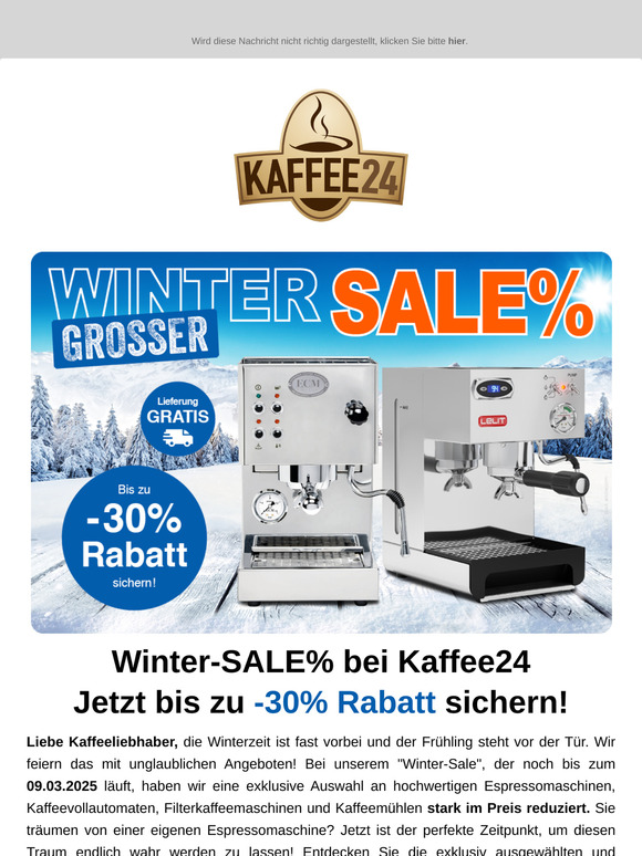 Winter-SALE% bei Kaffee24 ⛄☕ Jetzt bis zu 30% Rabatt sichern!