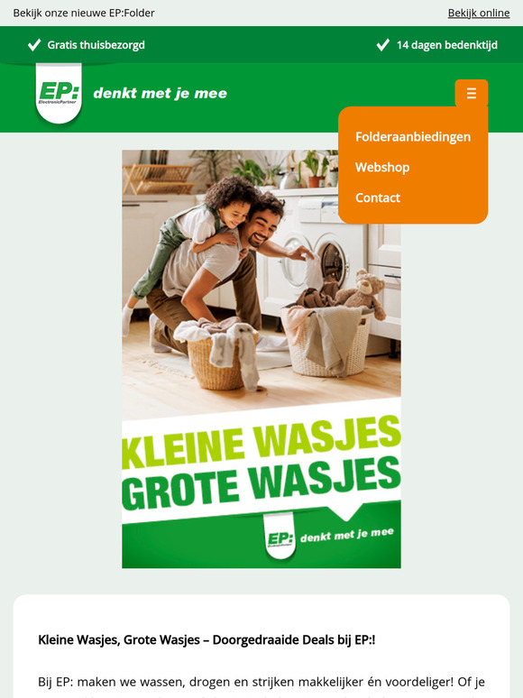 Doorgedraaide Deals voor je grote en kleine wasjes bij EP:!