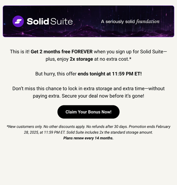 ⏳ Last Chance: 2 Months Free FOREVER + 2x Storage – Ends Tonight!