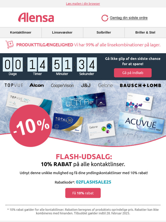Kun i dag: 10% rabat på alle kontaktlinser.