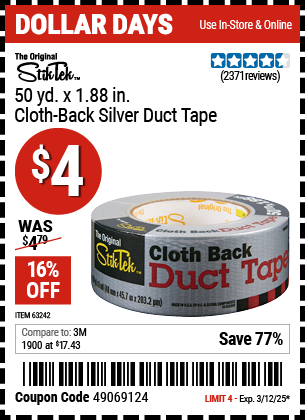 STIKTEK 50 Yds. x 1.88 in. Cloth-Back Silver Duct Tape