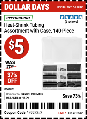 PITTSBURGH Heat-Shrink Tubing Assortment with Case, 140-Piece