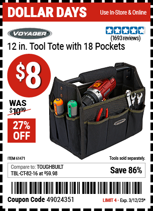 VOYAGER 12 in. Tool Tote with 18 Pockets