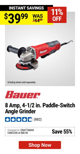 BAUER 8 Amp, 4-1/2 in. Paddle-Switch Angle Grinder