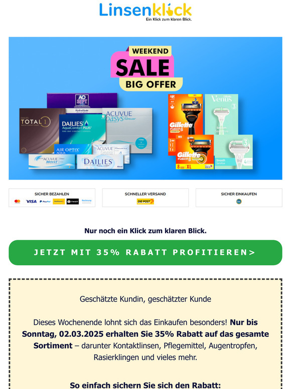 🎉 Nur dieses Wochenende: 35% Rabatt auf das gesamte Sortiment!