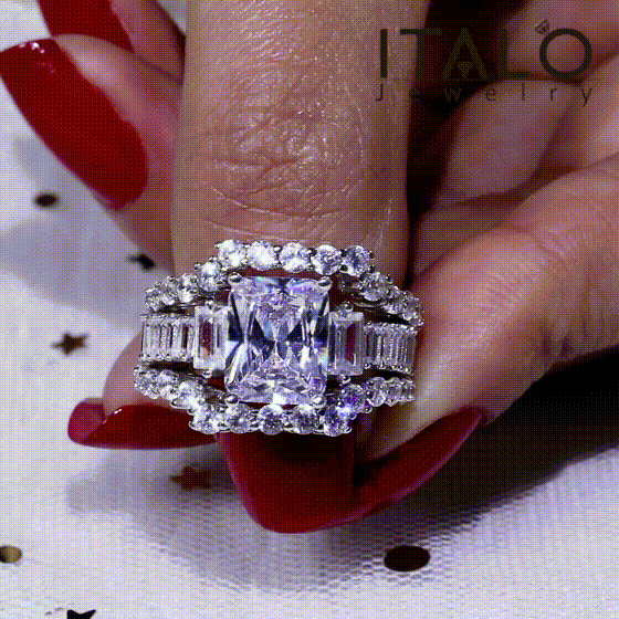 Italo Three Stone Created White Sapphire 3PC Wedding Set
