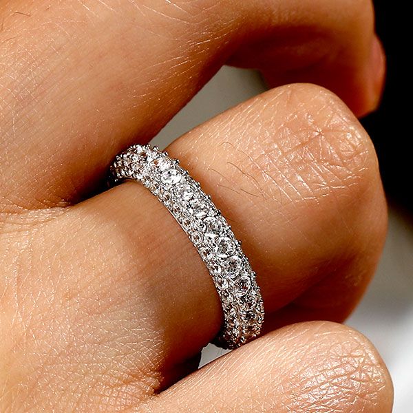 Italo Micro Pave Eternity Wedding Band For Women Silver Band