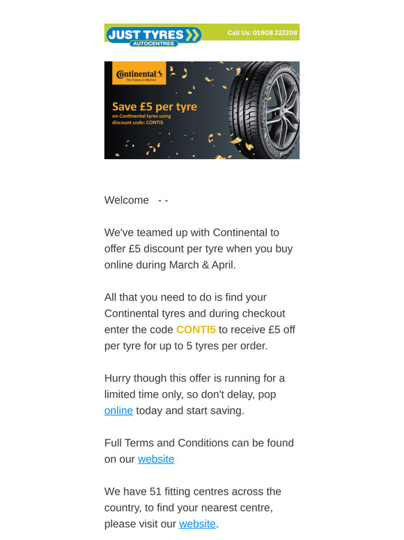 Don't Miss Out: Save £5 on Continental Tyres Today!