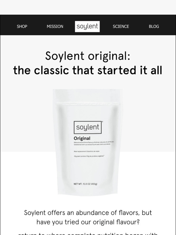 20g protein, 1 classic taste: Soylent Original
