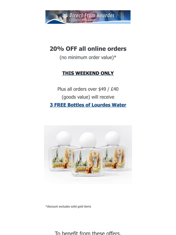 🎁 20% OFF + 3 FREE Bottles of Lourdes Water