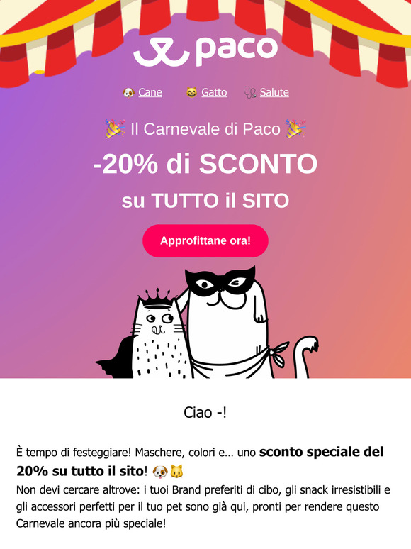 -20% su tutto il sito! Festeggia il Carnevale con Paco! 🎭