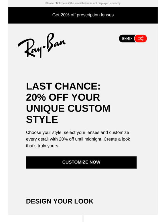 Ray-Ban: 20% off your unique custom Ray-Ban | Milled display picture 1